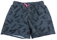 Tmavosivé plážové kraťasy so surfermi H&M