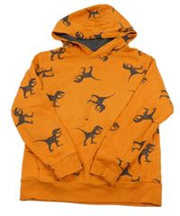 Oranžová mikina s dinosaurami a kapucňou