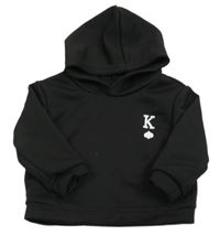 Čierna mikina s potlačou a kapucňou shein