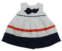 Bílo-tmavomodro-červené šaty s mašlí 