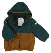 Smaragdovo-hnědá prošívaná šusťáková zimní bunda s odepínací kapucí H&M