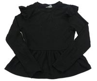 Černé žebrované triko s volánky Matalan