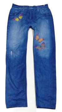 Modré legíny riflového vzhledu s motýlikmi s motýlikmi COOL&Young