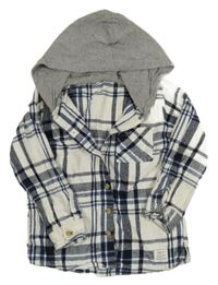 Bielo-tmavomodrá kockovaná košeľová bunda s kapucňou Matalan