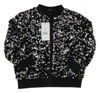 Nové - Černo-stříbrná flitrová podšitá propínací mikina George