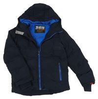 Tmavomodrá šusťáková zimní bunda s kapucí Next