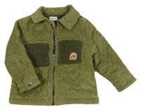 Khaki manšestrová zateplená bunda s huňatými kapsami F&F