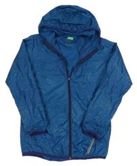 Modrá vzorovaná šusťáková nepromokavá větrovka s kapucí Kalenji