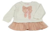 Biela mikina s mašlou a tylovým volánikom