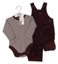 Nové - 2setb- Vínové laclové manšestráky + pruhované body M&S