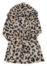 Pudrovo-antracitový leopardí chlupatý župan s kapucí Mothercare