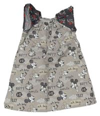 Béžovo-sivé plátenné šaty s Mickey Mousem