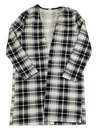 Čierno-biely kockovaný dlhý cardigan Shein