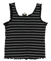 Čierno-biely pruhovaný rebrovaný crop top E-vie