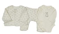3set - Bílý teplákový oboustranný kabátek + tepláky + body se zvířátky Obaibi