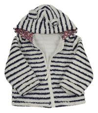 Bielo-tmavomodrá pruhovaná huňatá podšitá mikina s kapucňou Mothercare