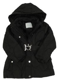 Černá šusťáková zimní parka s páskem a kapucí Primark