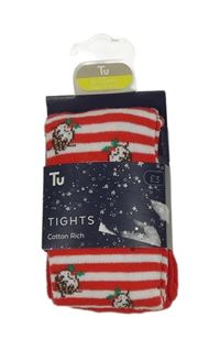 Nové - Červeno-biele pruhované pančuchy s vánočním motívom Tu