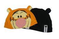 2x - Černá čepice + oranžová čepice s Tygříkem 