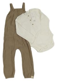 Nové - 2set - Béžové pletené laclové kalhoty + bílé body George