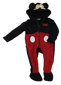 Černo-červená chlupatá kombinéza s kapucí - Mickey Disney