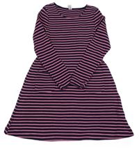 Tmavomodro-ružové pruhované pletené midi šaty s vreckami Yigga