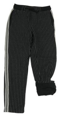 Tmavošedo-bílé pruhované teplákové podšité kalhoty Pocopiano