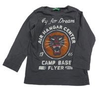 Tmavošedé triko s tygrem a nápisem Benetton