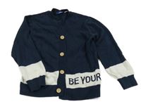 Tmavomodro-biely pruhovaný prepínaci sveter s nápisom My Chicco