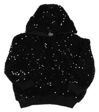 Čierna zamatová flitrová mikina s kapucňou Next