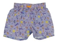 Lila plážové kraťasy s obrázky Pocopiano 