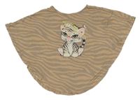 Pískovo-béžové pruhované tričkové pončo s tygříkem DopoDopo