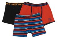 3 x boxerky - modro-červeno-bílé pruhované + červené + černo-oranžové 