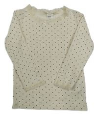 Smetanové puntíkaté triko s krajkou H&M