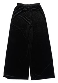 Čierno-strieborné zamatové wide leg nohavice Nutmeg