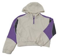 Smetanovo-fialová crop mikina s kapucňou Zara