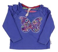 Modrofialové tričko s motýlkom s flitrami a volánikmi Debenhams