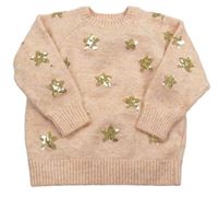 Broskvový melírovaný sveter s hvězdičkami z flitrů