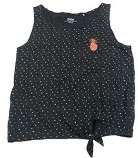 Čiernošedý melírovaný bodkovaná ý crop top s ananasom a uzlom YIGGA