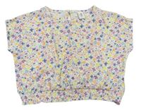 Smotanové oversize crop tričko s kvietkami a motýlikmi Topolino