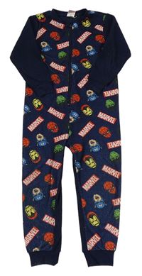 Tmavomodrý fleecový overal so superhrdinami  a logy MARVEL