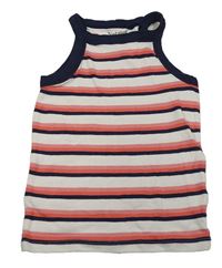Bielo-ružovo-jahodovo-tmavomodrý pruhovaný rebrovaný crop top Nutmeg
