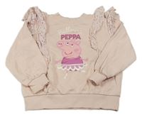 Pudrová mikina s Peppa Pig a volániky s madeirou