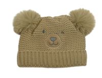 Hnědobéžová pletená čapica s bambulemi - medvedík F&F