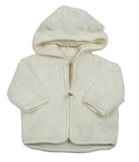 Biela chlpatá bunda s kapucňou s uškami F&F