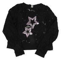 Čierna čipková crop mikina s hvězdičkami z flitrů YIGGA