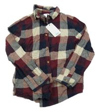 Nové - tmavomodro/vínovo-smetanová kostkovaná košile M&Co