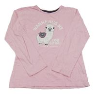 Svetloružové tričko s lamou a nápismi ZEEMAN