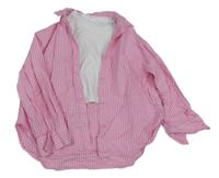 Ružovo-biela pruhovaná blúzka so všitým žebrovaným crop tričkem ZARA