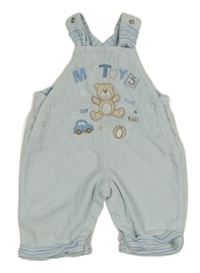 Svetlomodré zamatové na traké tepláky s medvedíkom a autíčkom a loptou Smile